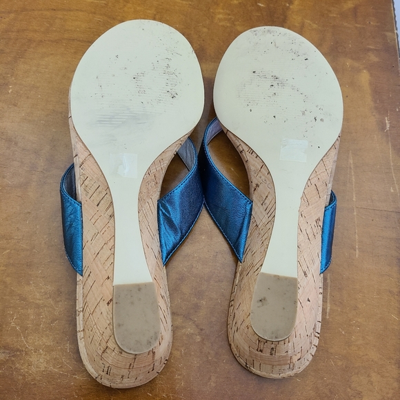 Club Moda Sandal Cork Wedge Metallic Blue - Picture 7 of 8